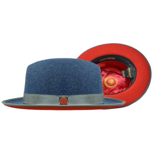 Bruno Capelo Denim Blue / Red Bottom Australian Wool Fedora Dress Hat PR-302.